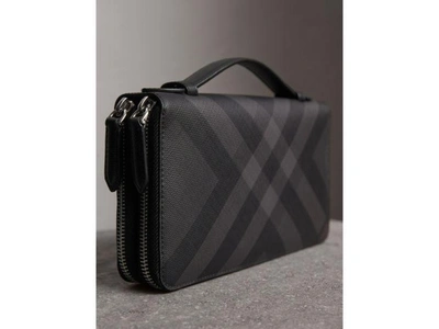 Shop Burberry London Check Travel Wallet In Charcoal/black