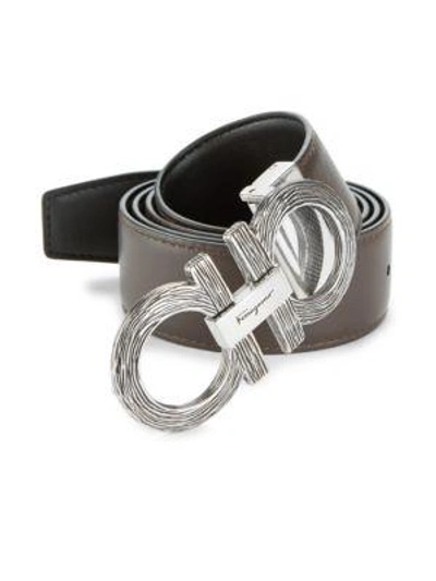 Shop Ferragamo Adjustable & Reversible Gancini Buckle Belt In Black