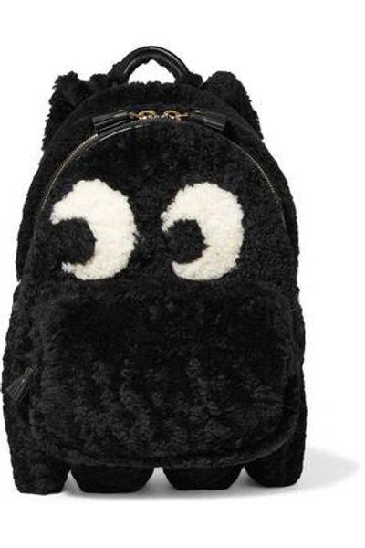 Shop Anya Hindmarch Woman Ghost Leather-trimmed Shearling Backpack Black