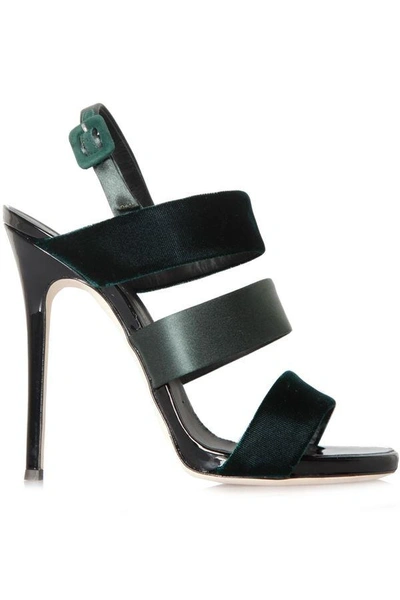 Shop Giuseppe Zanotti Green Velvet Strappy Sandals