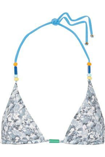 Shop Stella Mccartney Woman Ruffled Floral-print Triangle Bikini Top Sky Blue