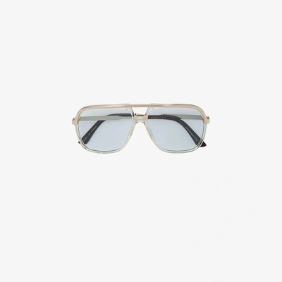 Shop Gucci Eyewear Rectangular Frame Metal Sunglasses In Metallic