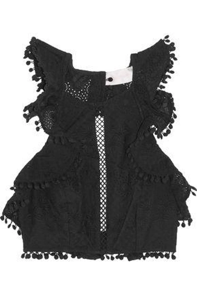 Shop Zimmermann Woman Ruffled Broderie Anglaise Cotton Halterneck Top Black