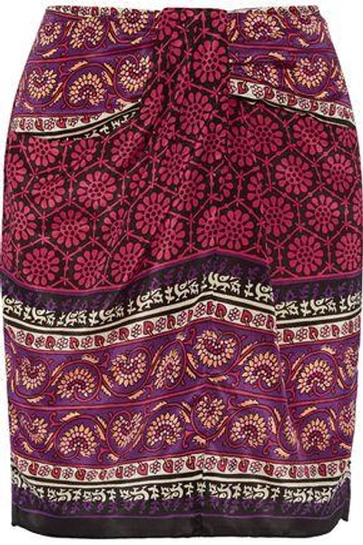 Shop Anna Sui Woman Printed Silk And Cotton-blend Mini Skirt Claret