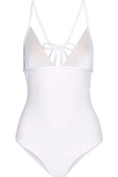 Shop La Perla Ribbed Cutout Swimsuit In White