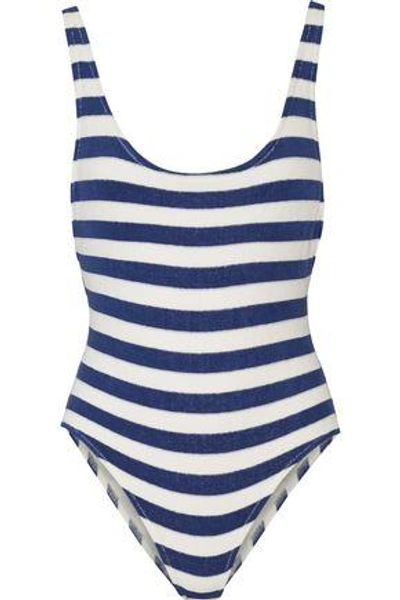 Shop Solid & Striped Woman The Anne-marie Striped Stretch-terry Swimsuit Blue