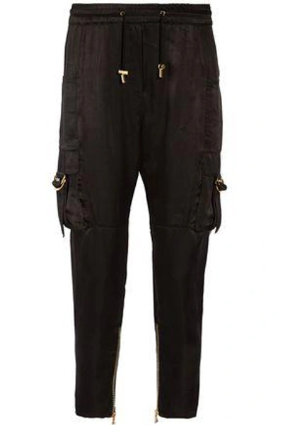 Shop Balmain Cropped Satin Pants In Black