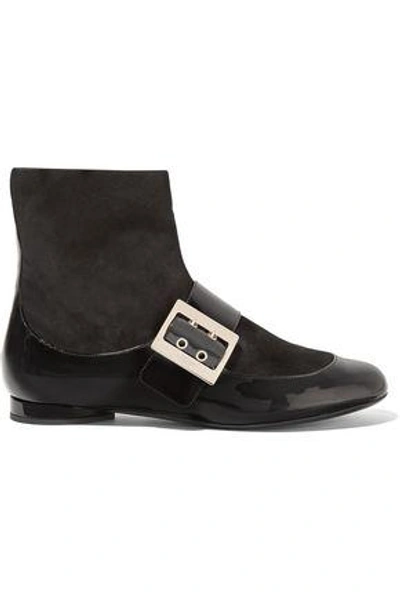 Shop Lanvin Woman Paneled Patent-leather And Suede Boots Black