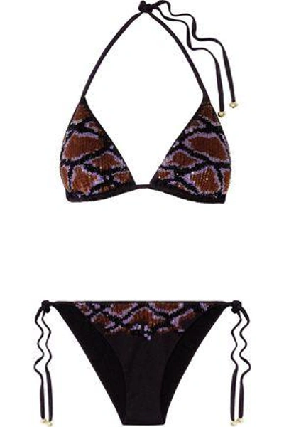 Shop Roberto Cavalli Woman Sequined Triangle Bikini Black