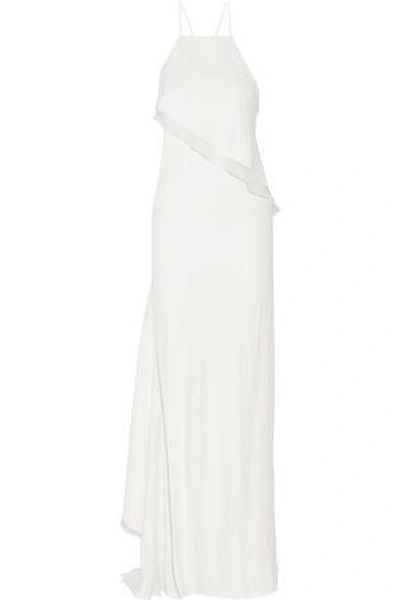 Shop Jason Wu Woman Asymmetric Silk-organza Trimmed Stretch-cady Gown White