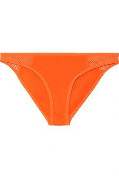 Shop Stella Mccartney Woman Low-rise Mesh-paneled Bikini Briefs Bright Orange