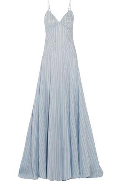Shop Rosie Assoulin Woman Negligee Striped Cotton And Silk-blend Gown Light Blue