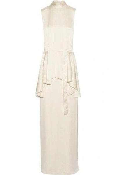 Shop Lanvin Woman Washed-twill Peplum Maxi Dress Ecru