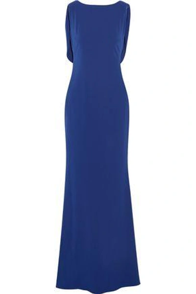 Shop Marchesa Notte Woman Draped Embellished Tulle-paneled Crepe Gown Royal Blue