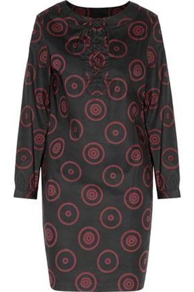 Shop Apc Woman Lace-up Printed Cotton-blend Dress Merlot