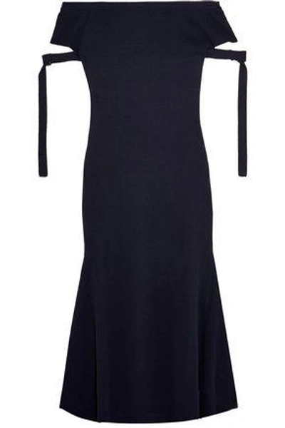 Shop Goen J Woman Off-the-shoulder Stretch-knit Maxi Dress Navy