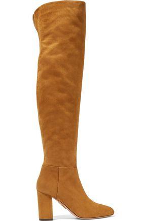 Aquazzura Woman London Suede Over-the-knee Boots Camel | ModeSens