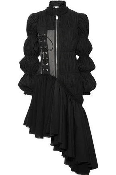 Shop Jw Anderson Asymmetric Plissé-satin Dress In Black
