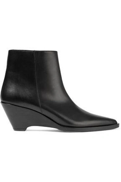 Shop Acne Studios Woman Cony Leather Wedge Ankle Boots Black