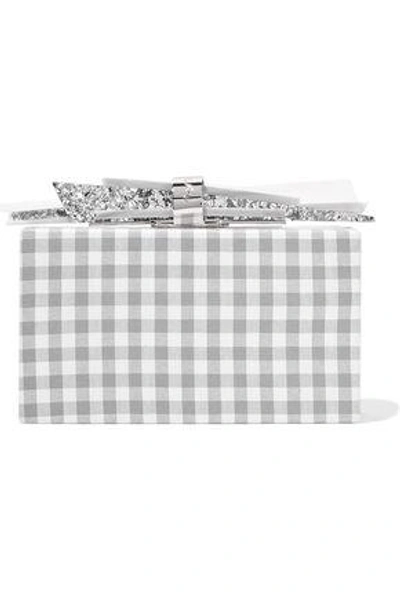 Shop Edie Parker Wolf Gingham Cotton And Glittered Acrylic Box Clutch In Gray