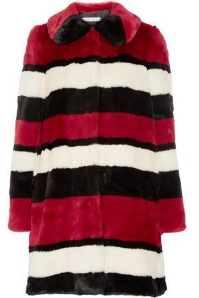 Shop Alice And Olivia Woman Striped Faux Fur Coat Red