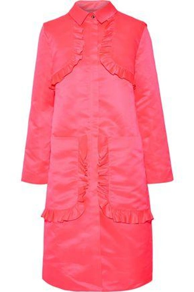 Shop Paskal Woman Ruffle-trimmed Satin Coat Bright Pink