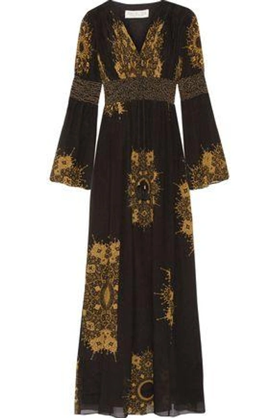 Shop Rachel Zoe Woman Blair Embellished Printed Crinkled Silk-chiffon Gown Black