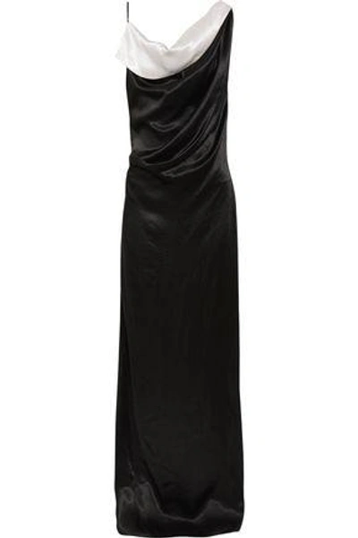Shop Lanvin Woman Draped Two-tone Satin Gown Black