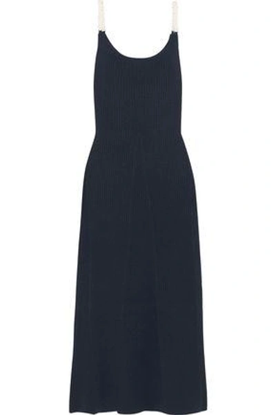 Shop Mother Of Pearl Woman Lutie Embellished Ribbed Wool-blend Maxi Dress Navy