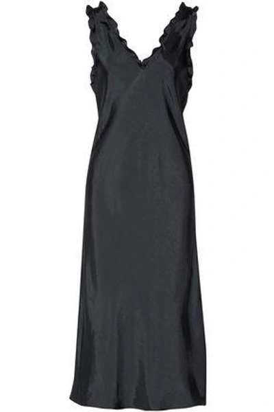 Shop Tibi Woman Gemma Ruffle-trimmed Satin-twill Midi Dress Midnight Blue