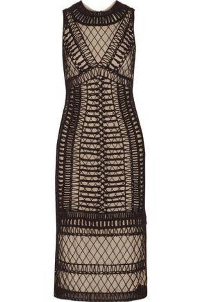 Shop Alice And Olivia Nat Beaded Macramé And Tulle Midi Dress In Black