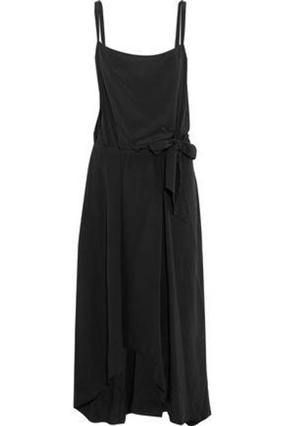 Shop Rochas Woman Tie-front Draped Washed-silk Midi Dress Black