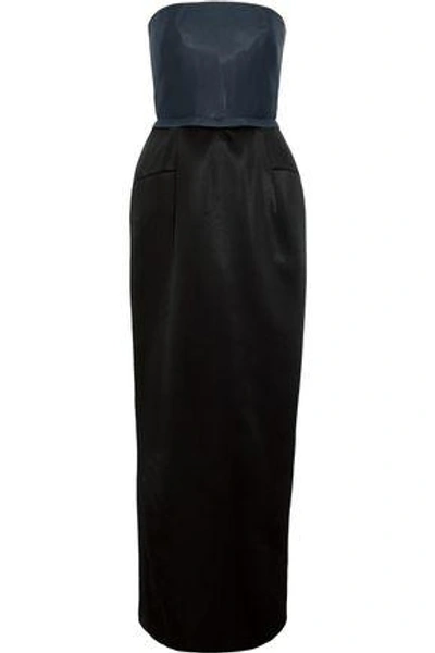 Shop Maison Margiela Woman Strapless Two-tone Neoprene Maxi Dress Black