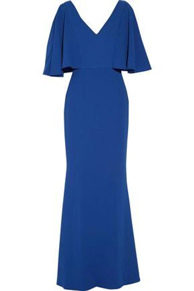 Shop Badgley Mischka Woman Ruffled Textured-crepe Gown Royal Blue