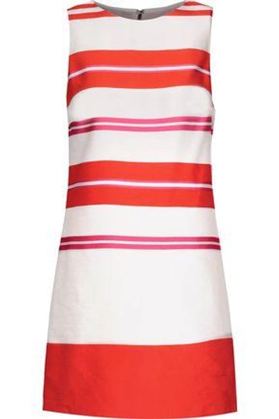 Shop Alice And Olivia Woman Striped Linen-blend Satin Mini Dress Ivory