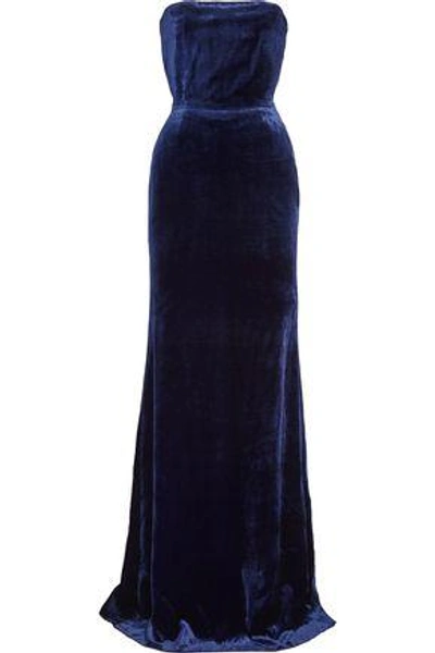 Shop Victoria Beckham Woman Strapless Velvet Gown Blue
