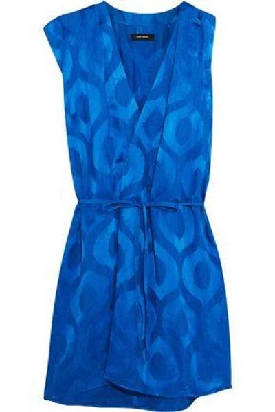 Shop Isabel Marant Woman Sudley Wrap-effect Satin-jacquard Dress Bright Blue