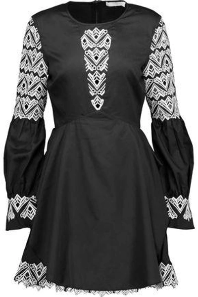 Shop Jonathan Simkhai Woman Guipure Lace-paneled Cotton-poplin Mini Dress Black