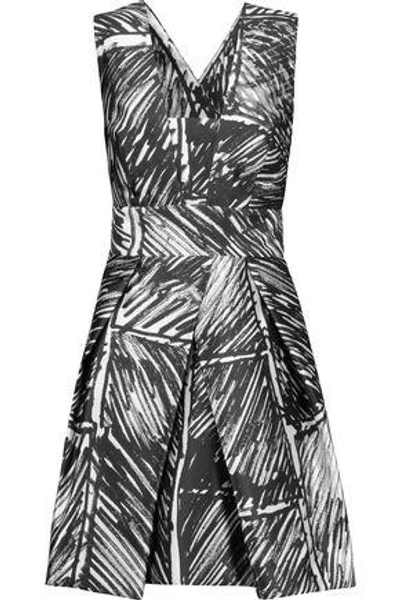 Shop Milly Woman Elisa Pleated Printed Satin-twill Mini Dress Black