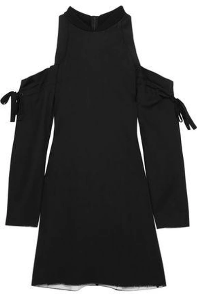 Shop Dkny Woman Cutout Satin Mini Dress Black