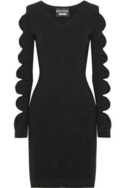 Shop Boutique Moschino Woman Cutout Bow-detailed Stretch-knit Mini Dress Black