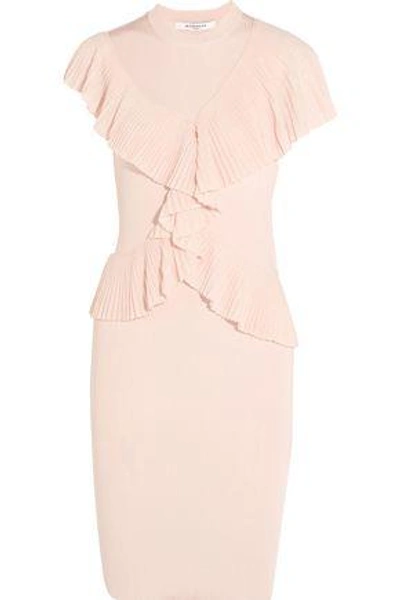 Givenchy Pink Ruffle Trim Ribbed Dress | ModeSens