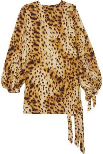 Shop Ronald Van Der Kemp Woman Cheetah-print Silk Mini Dress Beige