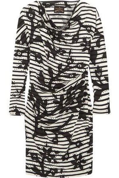Shop Vivienne Westwood Anglomania Draped Printed Cotton-jersey Dress In Black