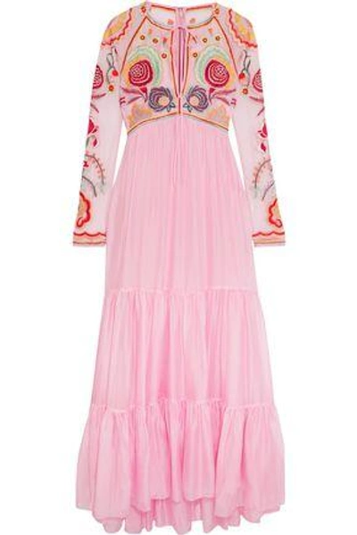 Shop Temperley London Woman Chimera Embroidered Tulle And Silk-blend Maxi Dress Pink