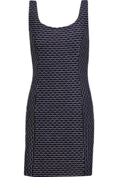 Shop Milly Woman Embroidered Stretch-jersey Mini Dress Midnight Blue