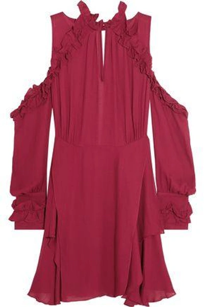 Shop Iro Woman Hanie Cold-shoulder Ruffled Crepe Mini Dress Claret