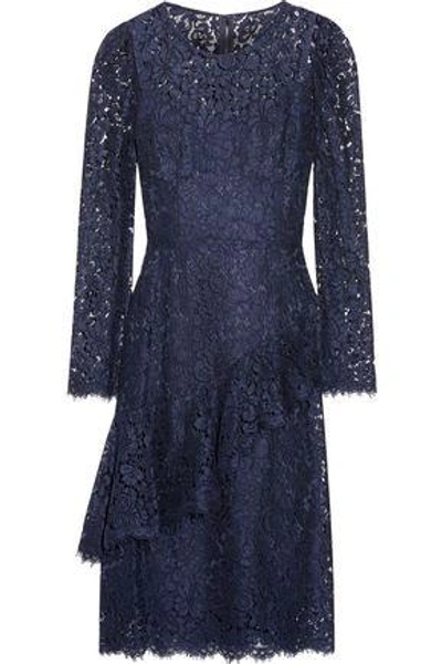 Shop Dolce & Gabbana Ruffled Corded Lace Dress In Navy