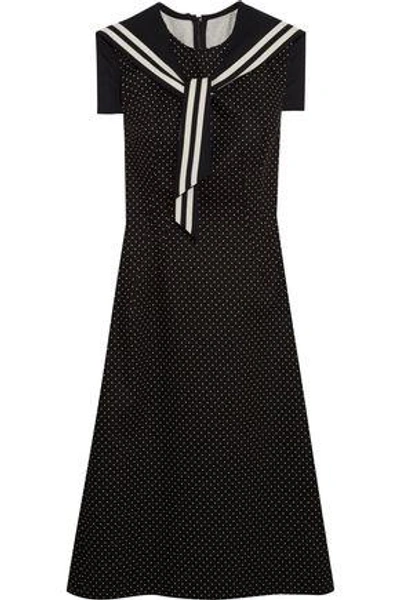 Shop Dolce & Gabbana Woman Crystal-embellished Polka-dot Cotton-blend Twill Dress Black