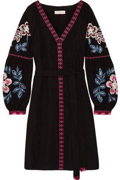 Shop Tory Burch Woman Therese Embroidered Cotton Mini Dress Black